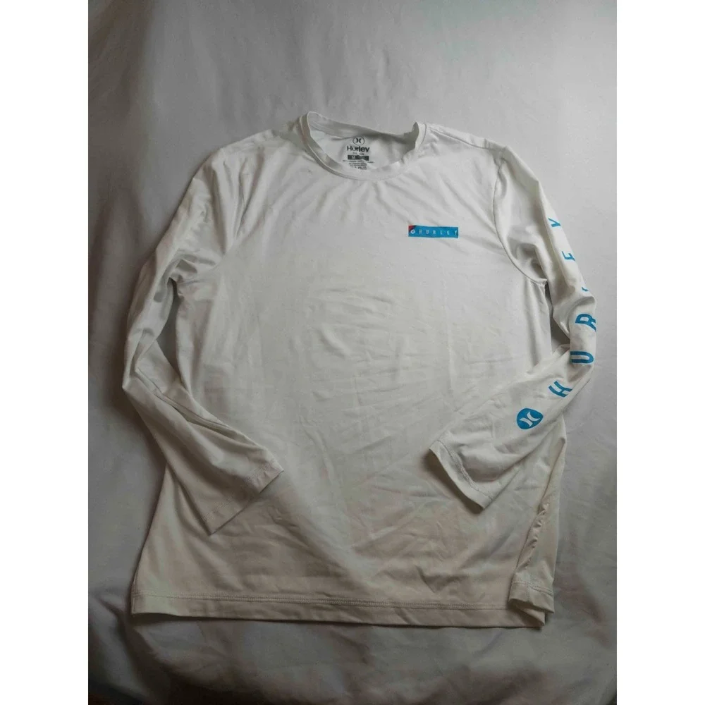 Hurley‎ Rash Guard Shirt Mens Medium White Jersey Surf Skate Swim Boardwear Sun
